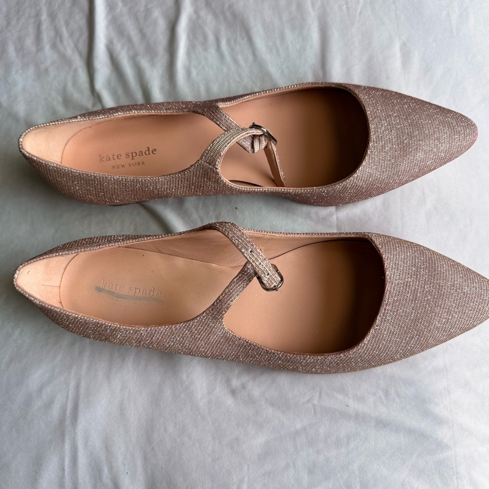 Kate Spade MALLORY Glow Glitter Metallic Mary Jane Flats In Pink Lurex - Picture 2 of 4